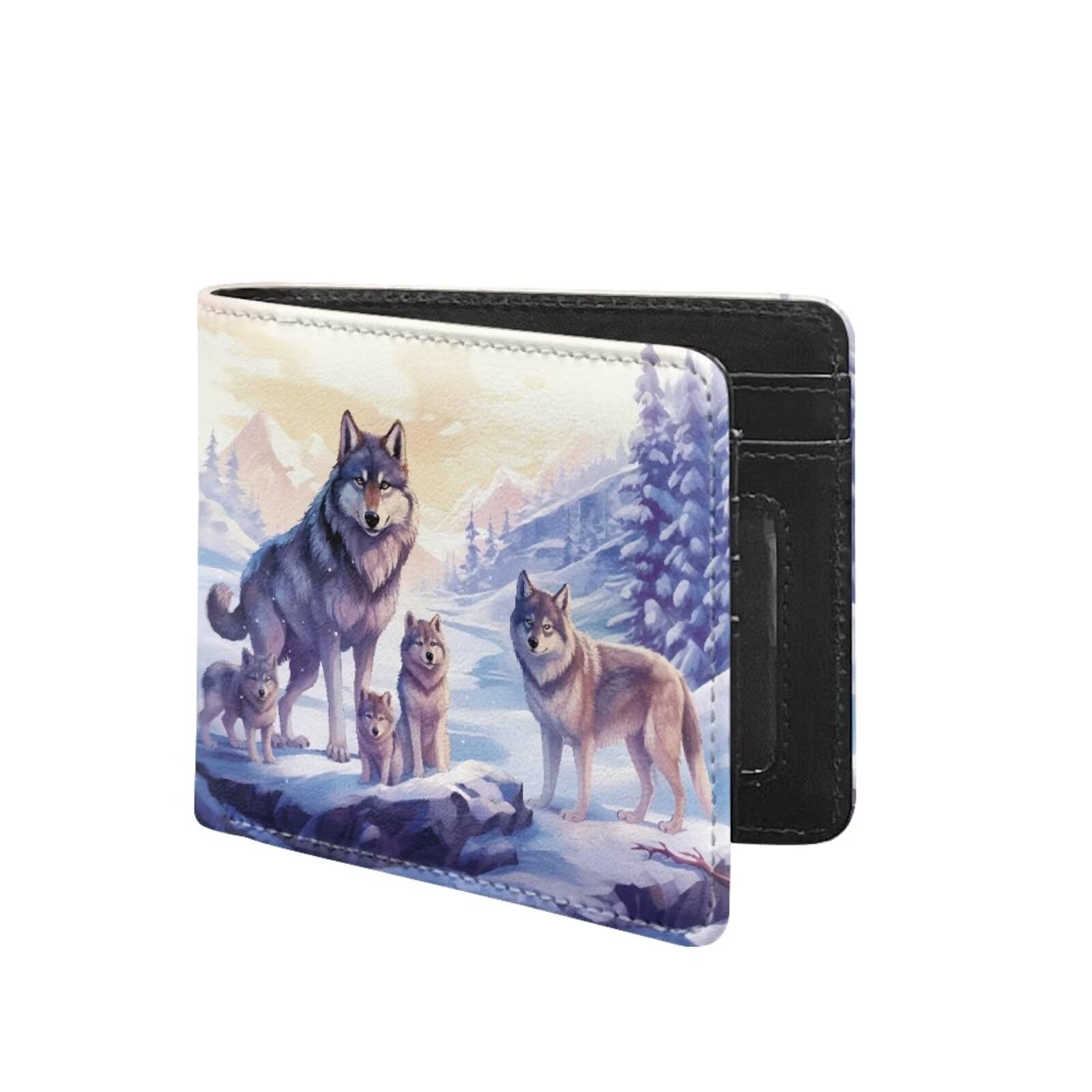 Coldinair Wolf Family Boys Wallet for Kids and Teenager,Stellar Small RFID Bifold Wallets Bi-fold PU Leather Wallet Credit Id Card Cash Holder for Teen Boys