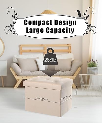 Miniatura 3 de Pequeña otomana plegable de almacenamiento, taburete otomano corto, reposapiés para sofá, reposapiés para dormitorio y sala de estar, acolchado con