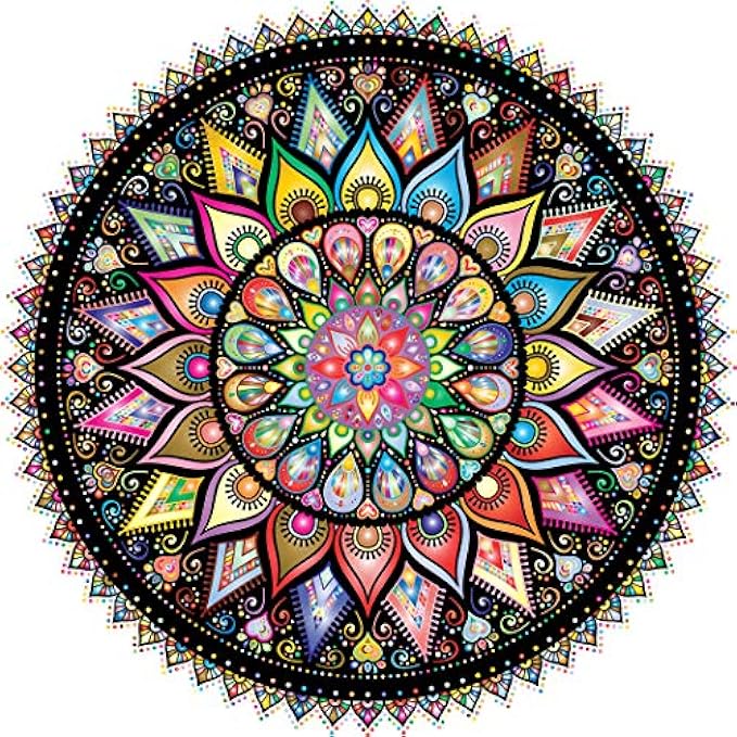 Bgraamiens Puzzle-Geometric Colorful Mandala-1000 Pieces Creative Geometric Round Blue Board Colorful Mandala Jigsaw Puzzle