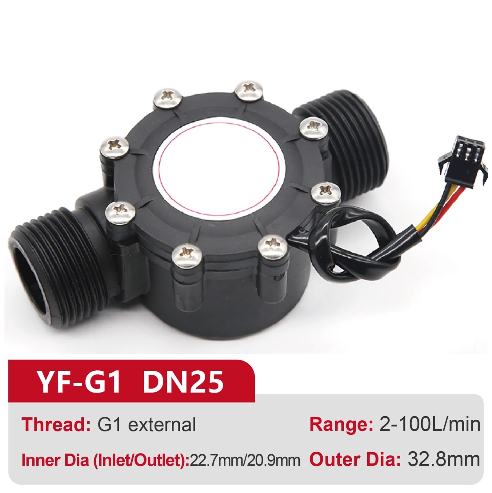 YF-S201 Czujnik przepływu wody z efektem Halla 1-200 l/min G1/2 G3/4 G1 G2 Plastikowy zawór do licznika cieczy "woda nawadniająca" (YF-G1-DN25)