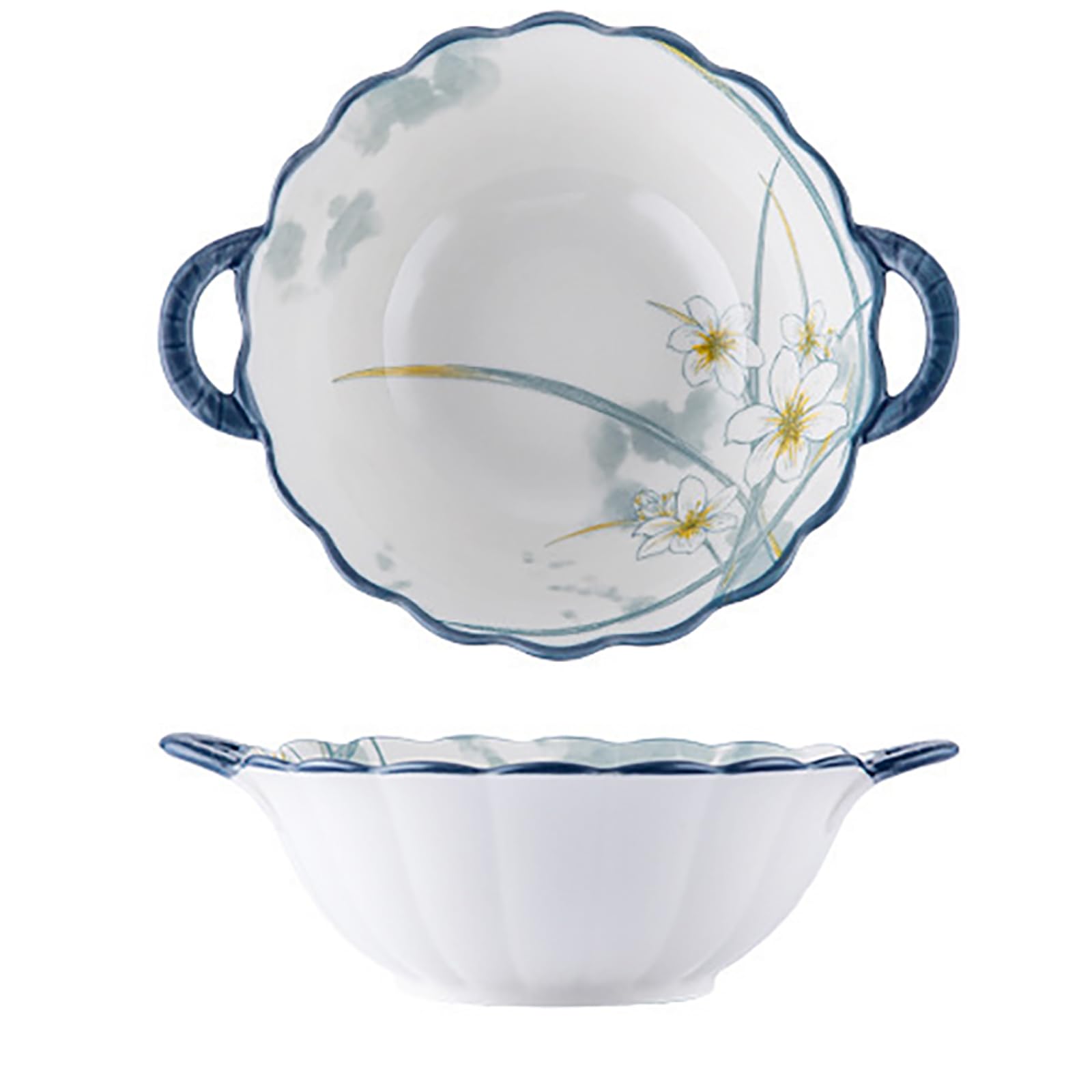 Rishori 9.5 Inch Bowl (2Pcs) Ceramic Double Handle Soup Bowls,Heat-Resistant Stackable For Microwave Dishwasher Safe Salad Pasta Ramen Bakeware Serving Dishes,