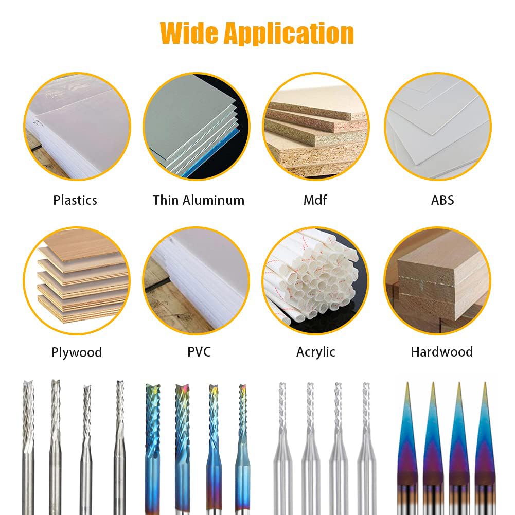 10PCS 3.175mm End Mill Bits Set CNC Router Bit Nano Blue Coated Carbide Engraving Bit CNC Milling Tools(PCB Milling Cutter)