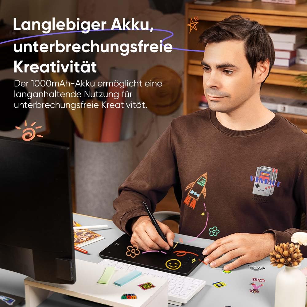 XPPen Deco mini7W V2 Grafiktablett 7x4,37 Zoll, mit Batterielos Stift 16384 Druckstufen, 5080LPI, 200RPS, 8 Tasten, Bluetooth-5.0, Kompatibel mit Windows, macOS, Android, ChromeOS und Linux