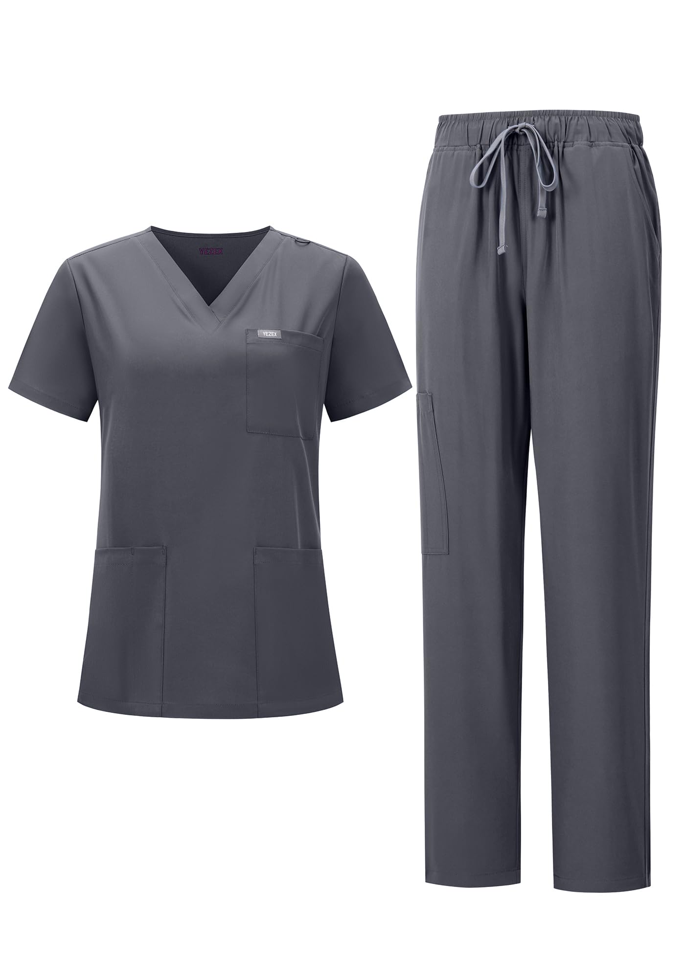 Women's Ultra-Light Medical Scrub Set-130GSM Summer Cooling Fabric-4-Way Stretch, Cargo Pants & V-Neck Top-6-Pocket