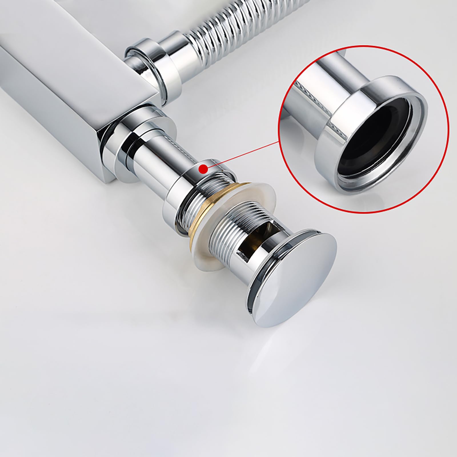 Siphon Waschbecken mit Pop Up Ablaufventil,Ablaufventil mit Überlauf,Geruchsverschluss,Höhenverstellbar,Flexibel Ausziehbar,Chrom
