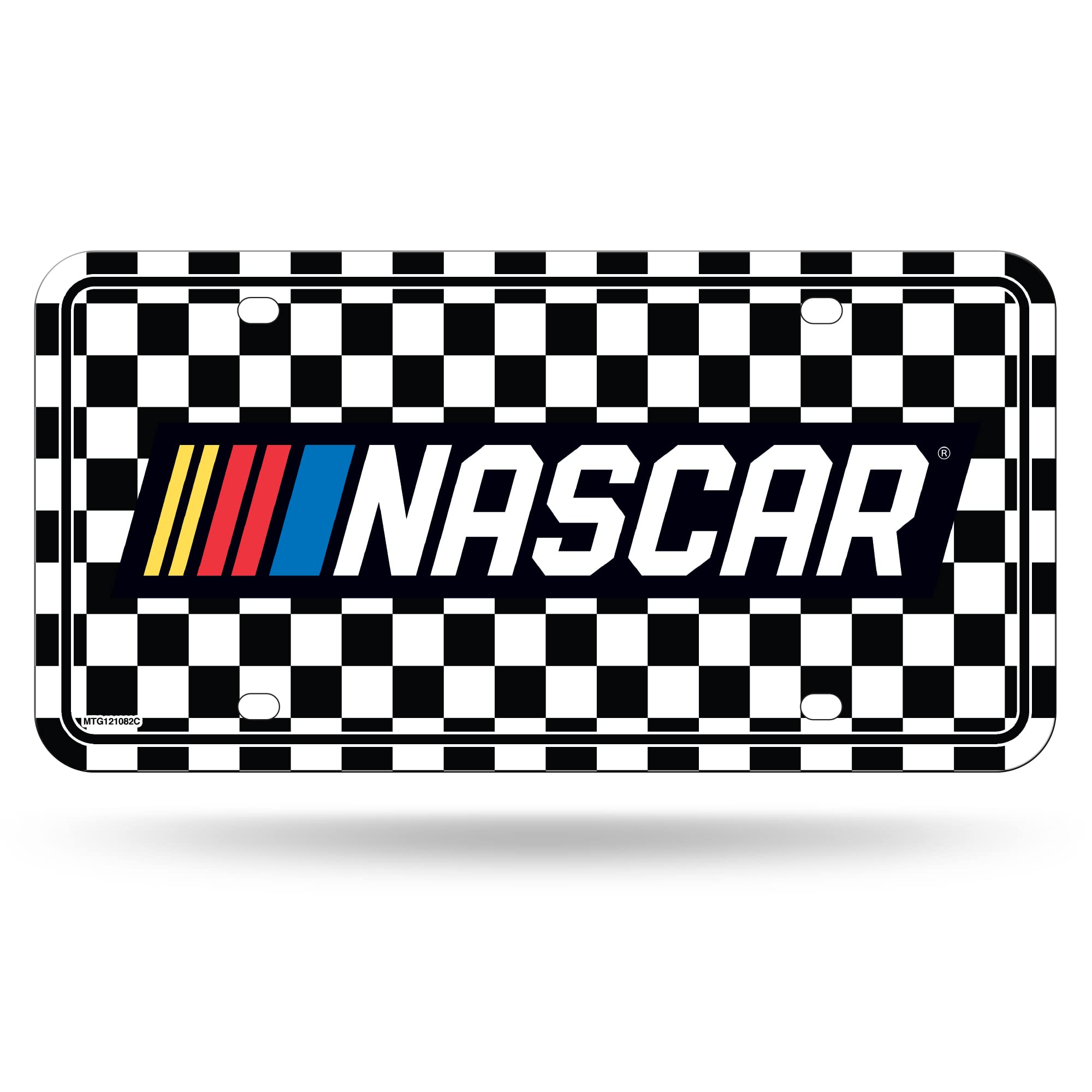 Rico Industries NASCAR Racing Logo Checkered Flag Metal Auto Tag