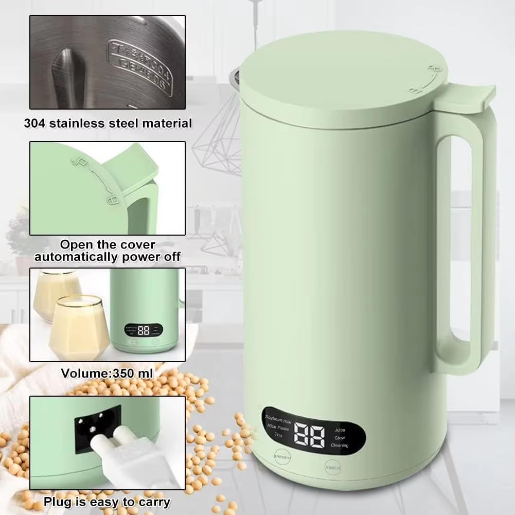 Mini Sojamilch Maker 350ml Wandbrecher mit Edelstahlklinge nur 23 Minuten 12H Reservierung Smart Panel Multifunktionale Sojamilch Maschine für Fruchtsaft Reispaste grün