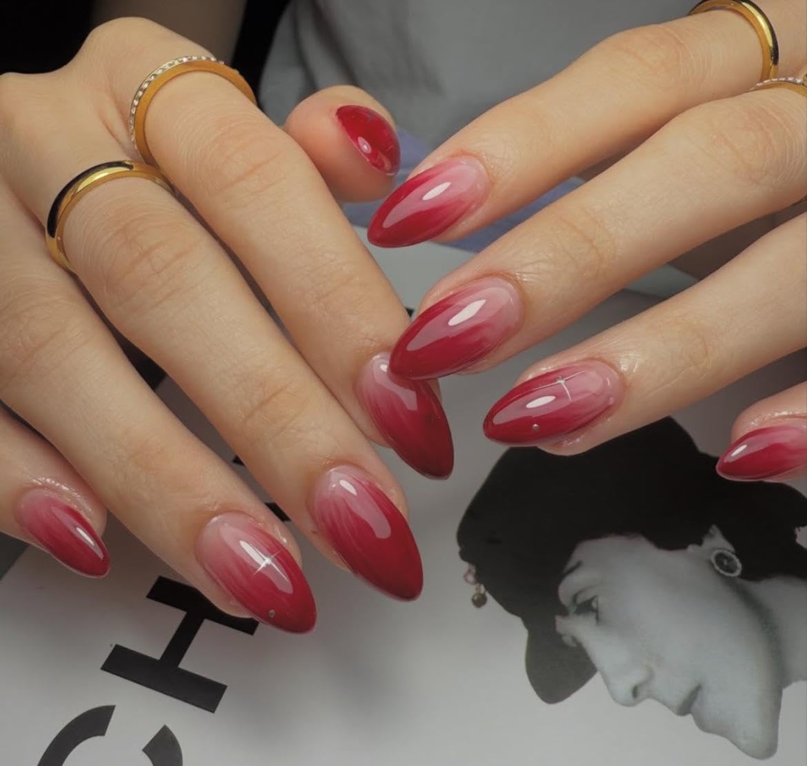 HAPPY FINGERS Fake Nails – Pack of12 Handmade Almond Shape With Red Ombre Artificial Nails for Girls | Pre-Designed Reusable Press-On Nail Tips | Decorative Colored Nails (Rosy Red)-image-34