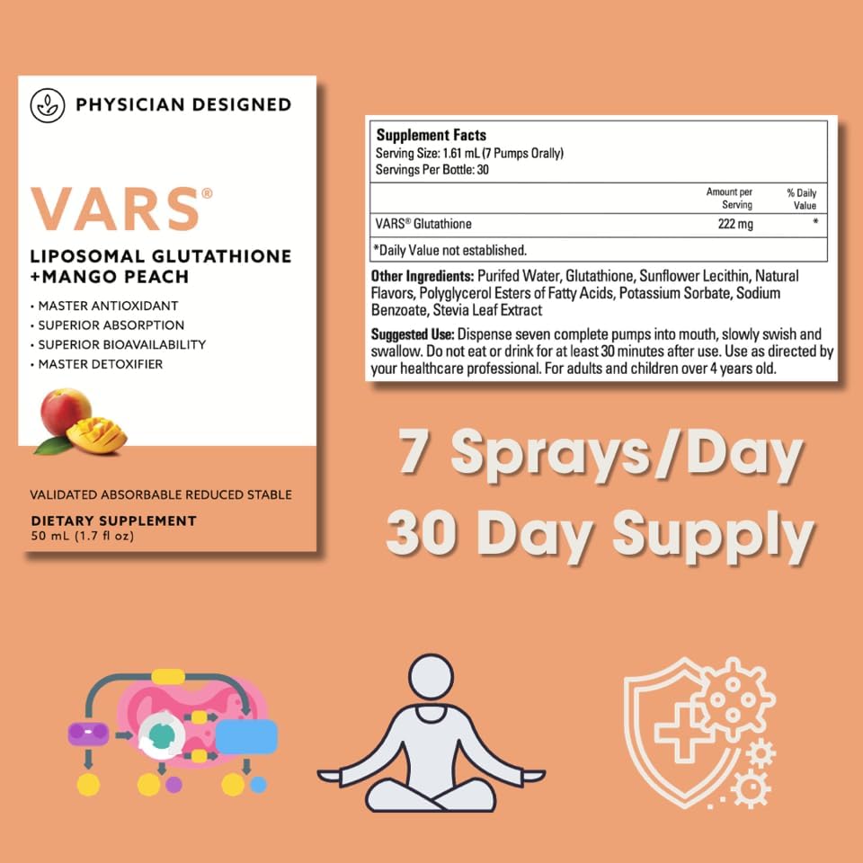 Miniatura 2 de Glutatión liposomal VARS de melocotón y mango VARS - Suplemento dietético líquido antioxidante patentado, antienvejecimiento, desintoxicación,