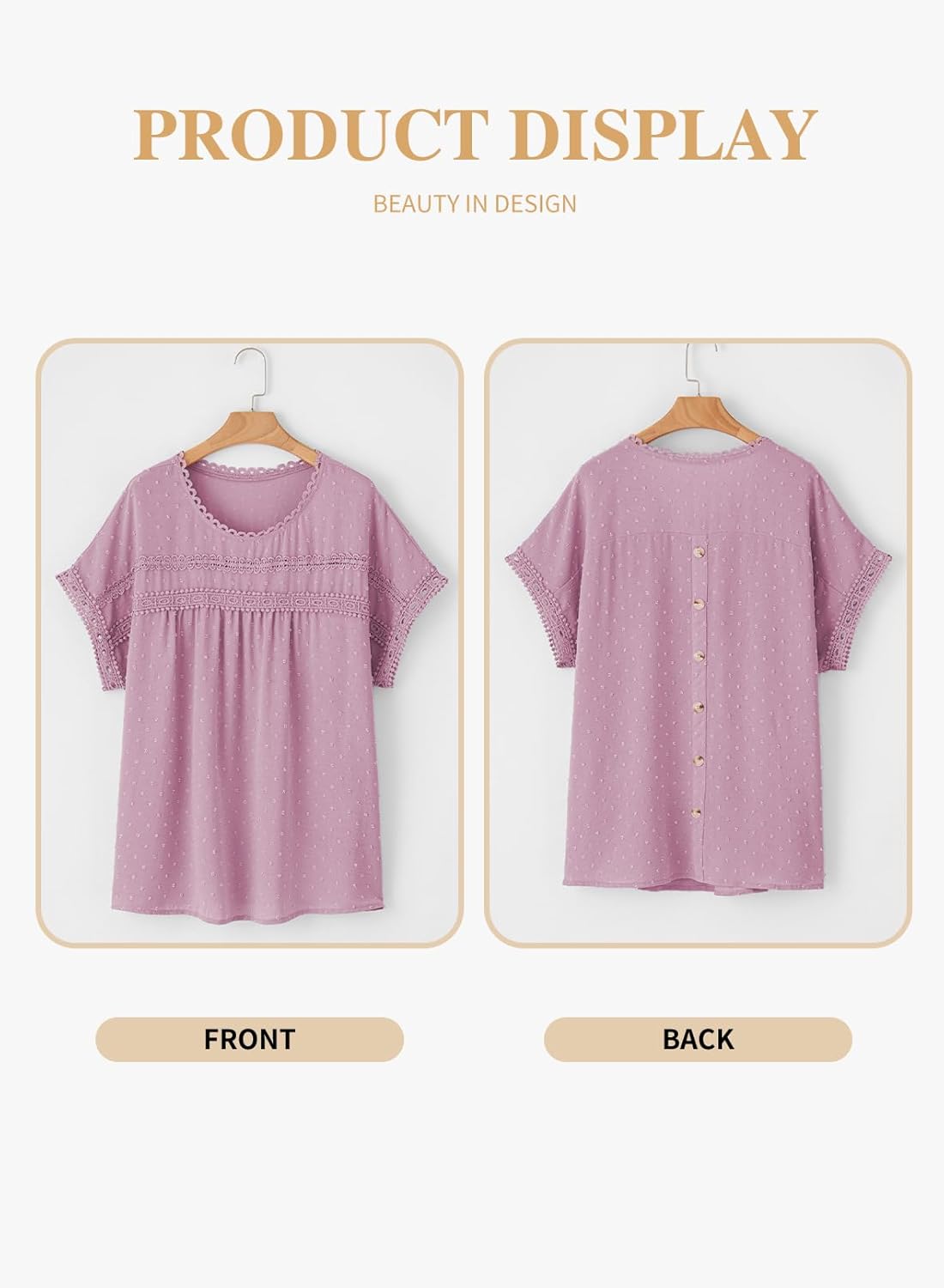 Eytino Women Plus Size Tops Crewneck Short Sleeve Lace Crochet Loose Casual Summer Blouses Shirts(1X-5X) - Image 5