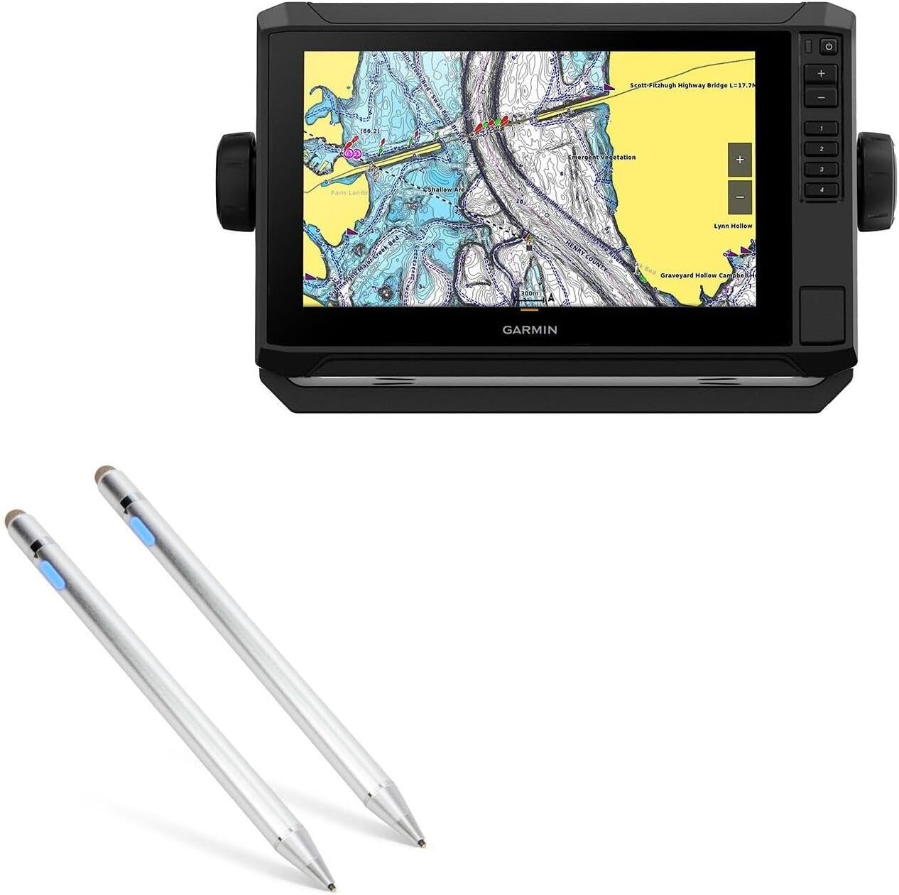 BoxWave Stylus Pen Compatible with Garmin echoMAP UHD2 93sv - AccuPoint Active Stylus (2-Pack), Electronic Stylus with Ultra Fine Tip - Metallic Silver