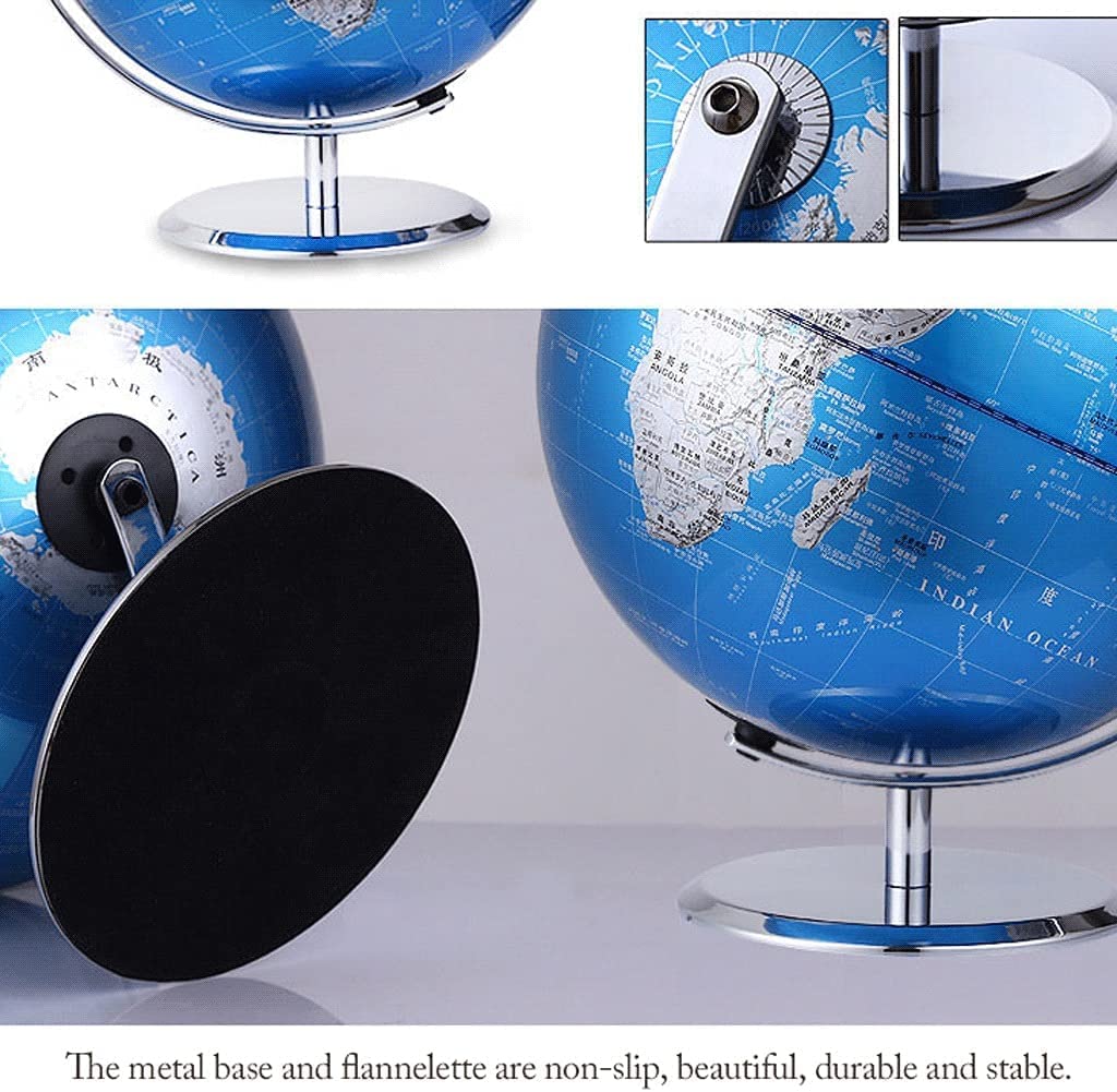 Klassischer Blauer Weltglobus mit Rutschfester Edelstahlbasis, Ständer für den Schreibtisch, pädagogischer Geographie-Weltglobus, perfekte Heimdekoration (20 cm)