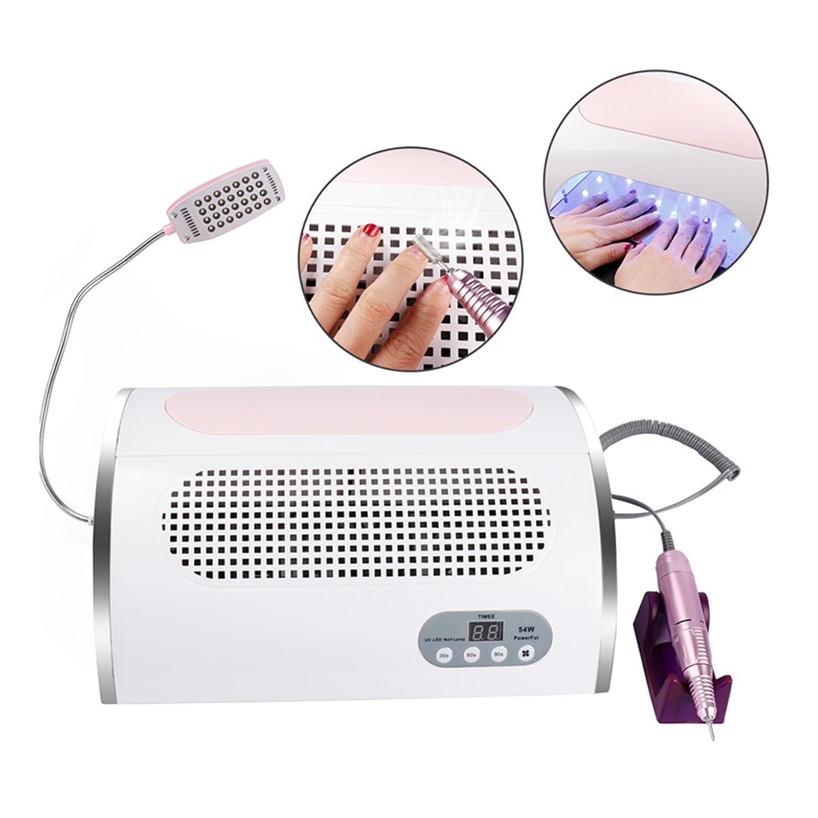 Aspirateur Ongles, Lampe UV LED 54W, sèche-ongles, collecteur d'aspiration de poussière, aspirateur 25000 tr/min, perceuse à ongles, polissa, Machine manucure et pédicure