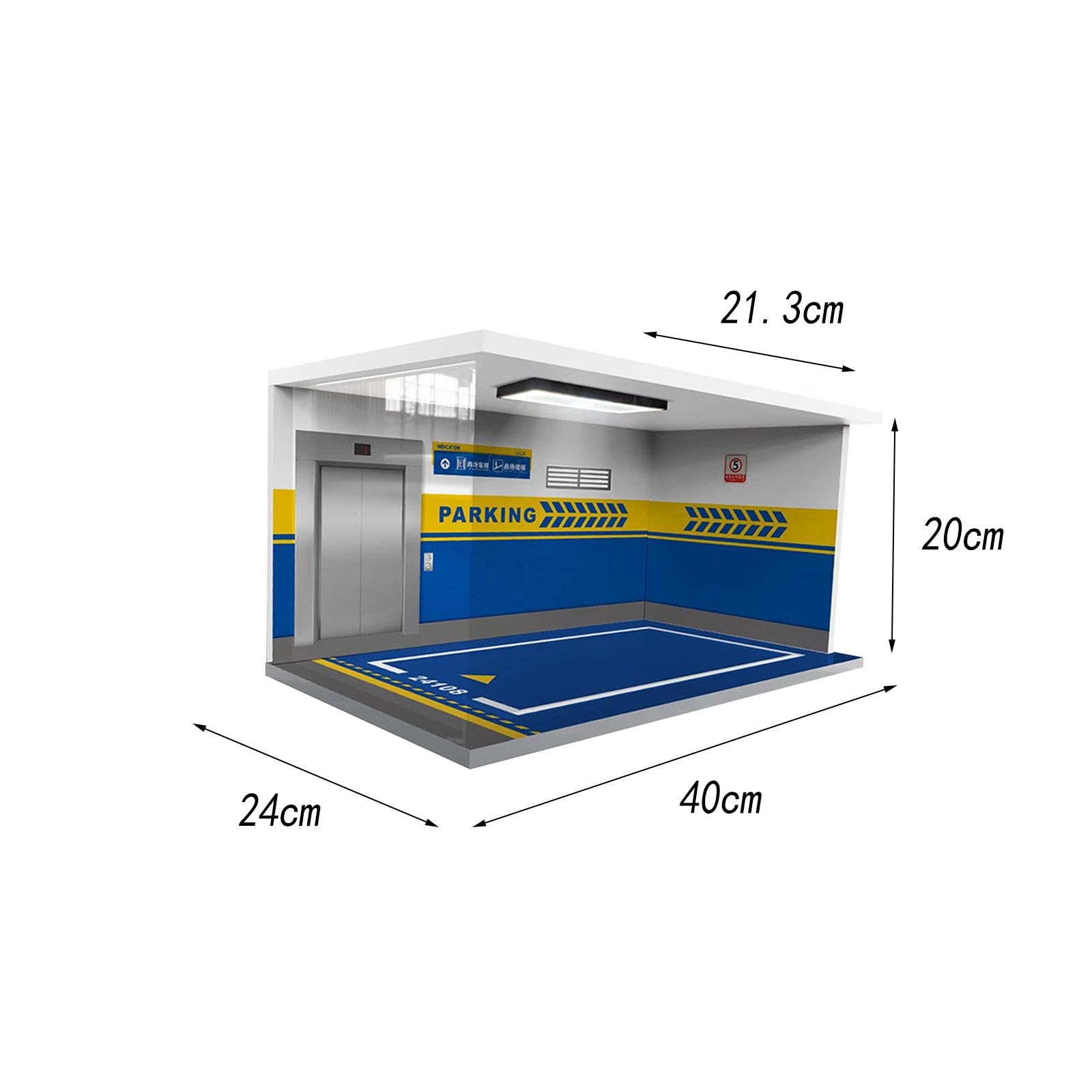 MagiDeal Vitrine de voiture, modèles à échelle 1/18, Simulation de Garage, Parking avec lumières, jouet de scène de véhicule en acrylique, bleu