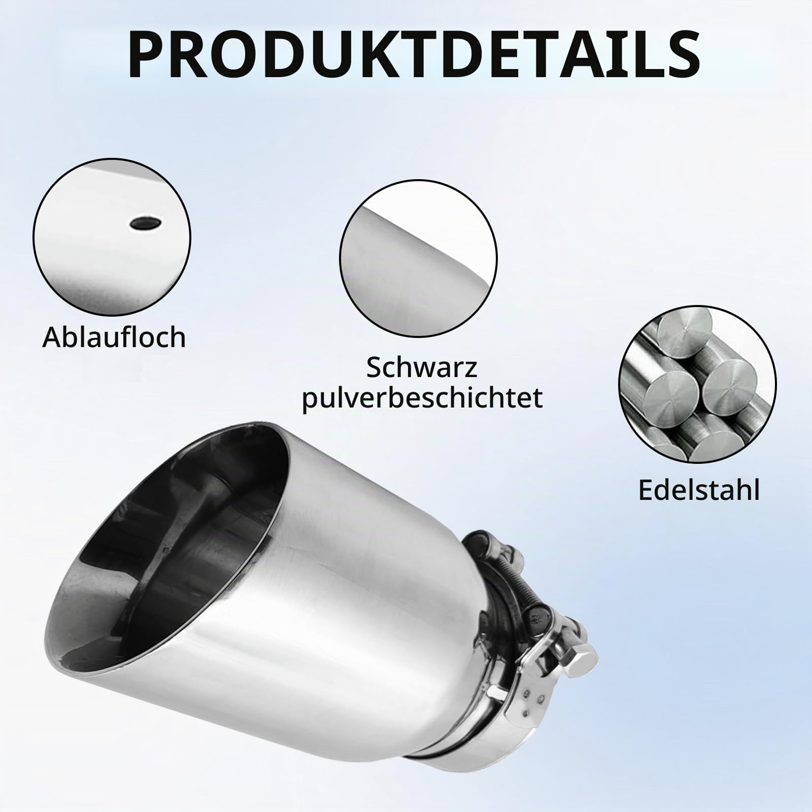Auspuffspitzen, 170 mm Edelstahl Auto Auspuff mit Doppelwandigen Polierten Design Auslass Auspuffspitze mit 102 mm Luftauslass Schrägschnitt Schalldämpfer Spitze für 63 mm Endrohre (Silber, 2 Stück)
