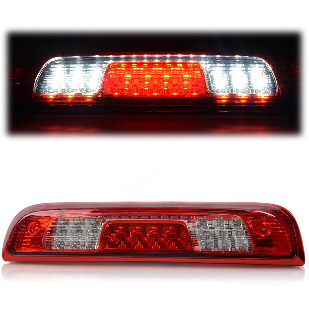 G-PLUS Rear LED Third Brake Light Compatible With 2014-2018 Chevy Silverado/GMC Sierra1500/2500HD/3500,3RD Cargo Led Tail Lamps Chrome Housing,Red Clear Lens