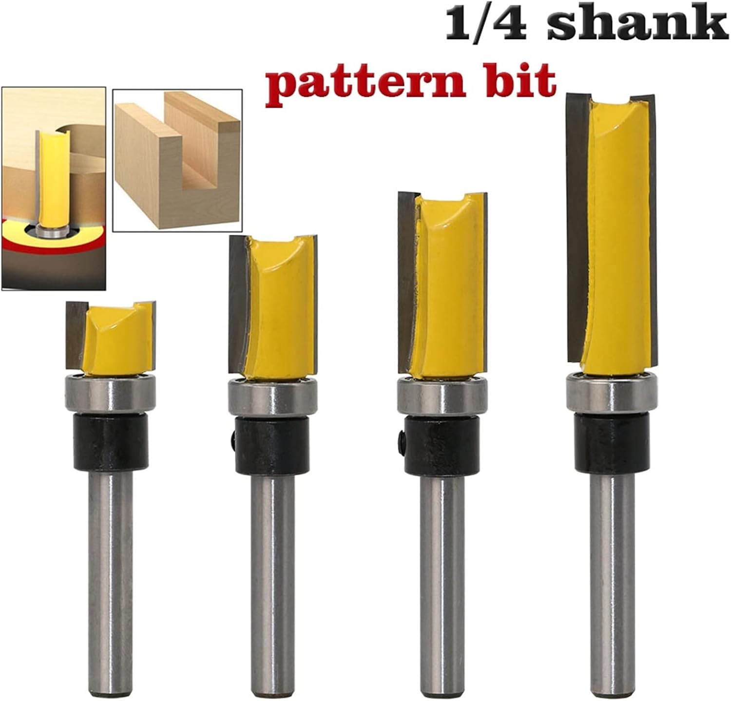 1PC 1/4 Shank Template Trim Hinge Mortising Router Bit Straight End Mill Trimmer Cleaning Flush Trim Tenon Cutter (Cutting Edge Length : 4PCS)