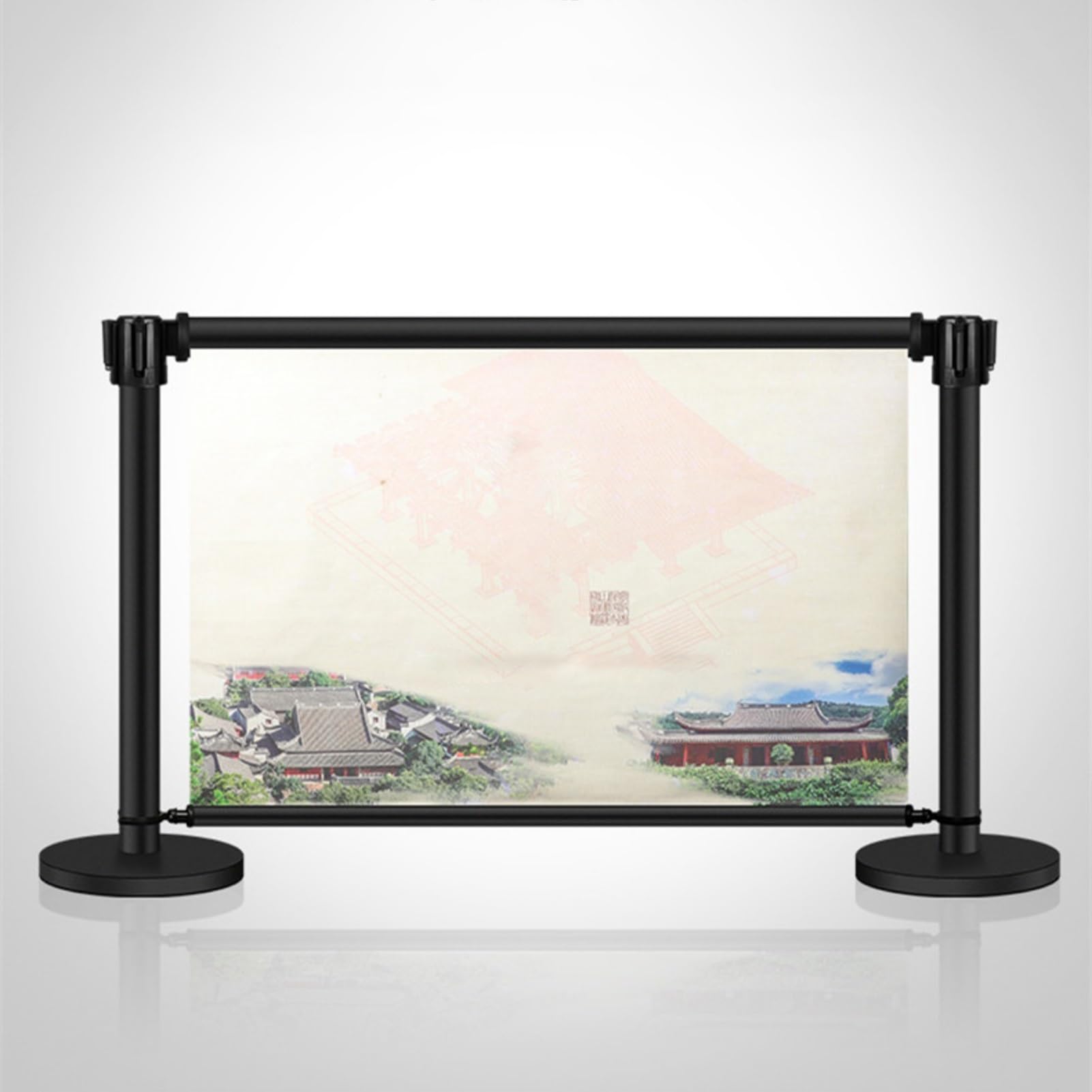 Póster Escénico Impreso con Señal de Precaución, Postes con Cintas Retráctiles, Barreras de Control de Multitudes, Señal Enrollable (120cm/3.9ft)