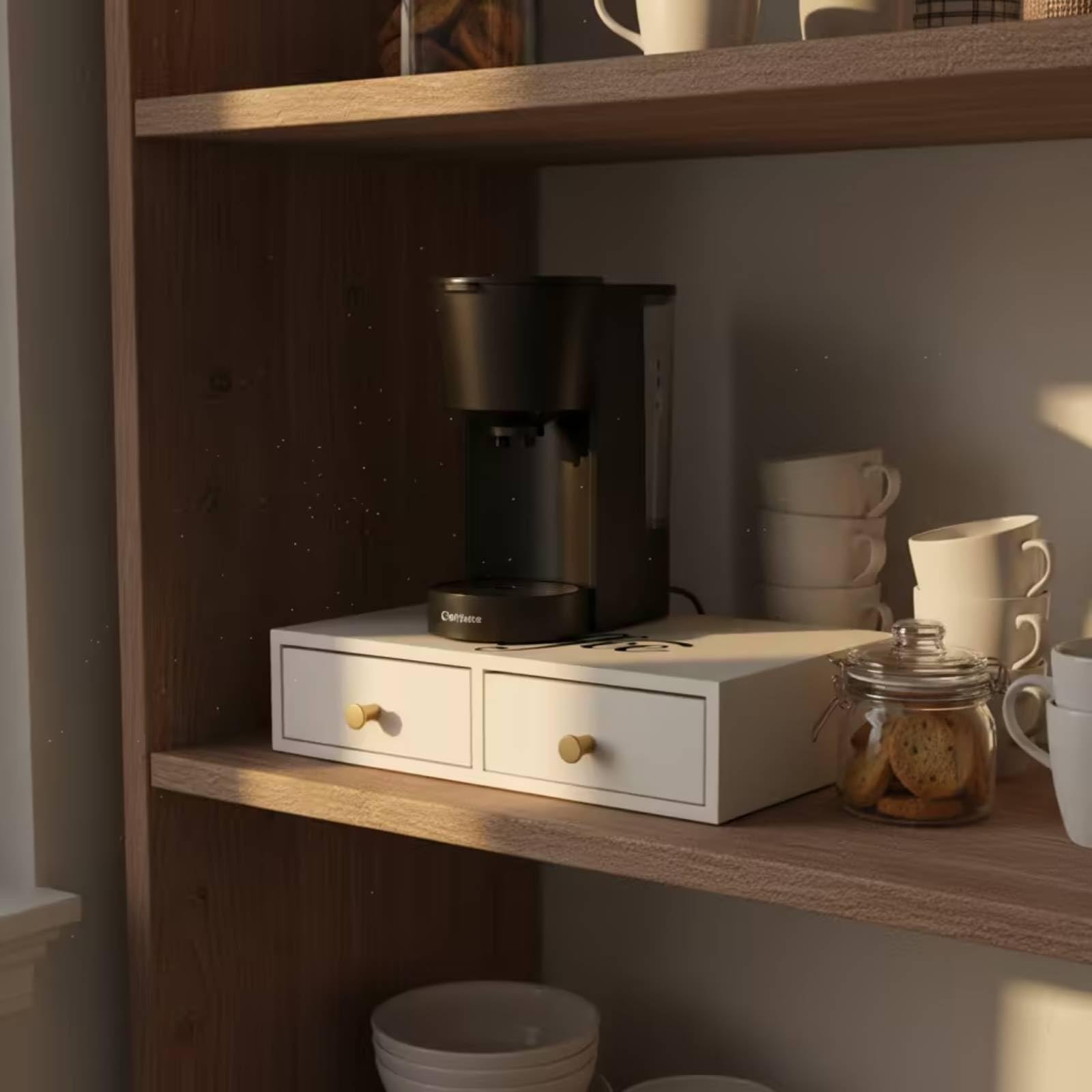 Kaffeemaschinen-Unterlage mit Schubladen stabil Kaffee-Organizer mit Schubladen schlank Küchenorganizer für Kaffeeliebhaber