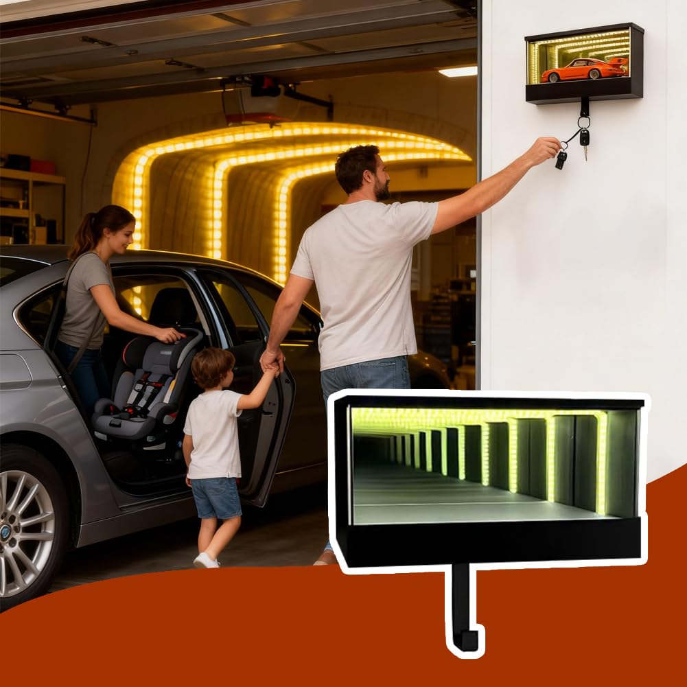 Gancio per chiavi FARYODI Infinity Garage con LED, supporto a parete con effetto luce a tunnel 3D per chiavi dell'auto, chiave illuminata, organizer per porta di casa, corridoio o garage, fantastico