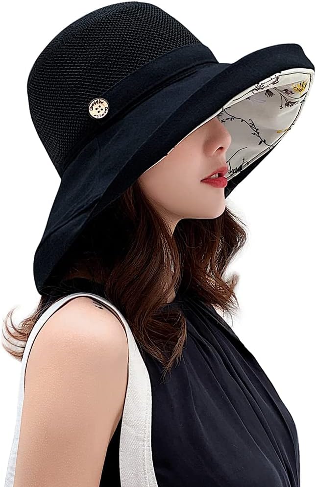 Chapeaux de soleil en maille pour femme MIFULGOO été plage protection UV UPF pliable à large bord avec sangle de menton