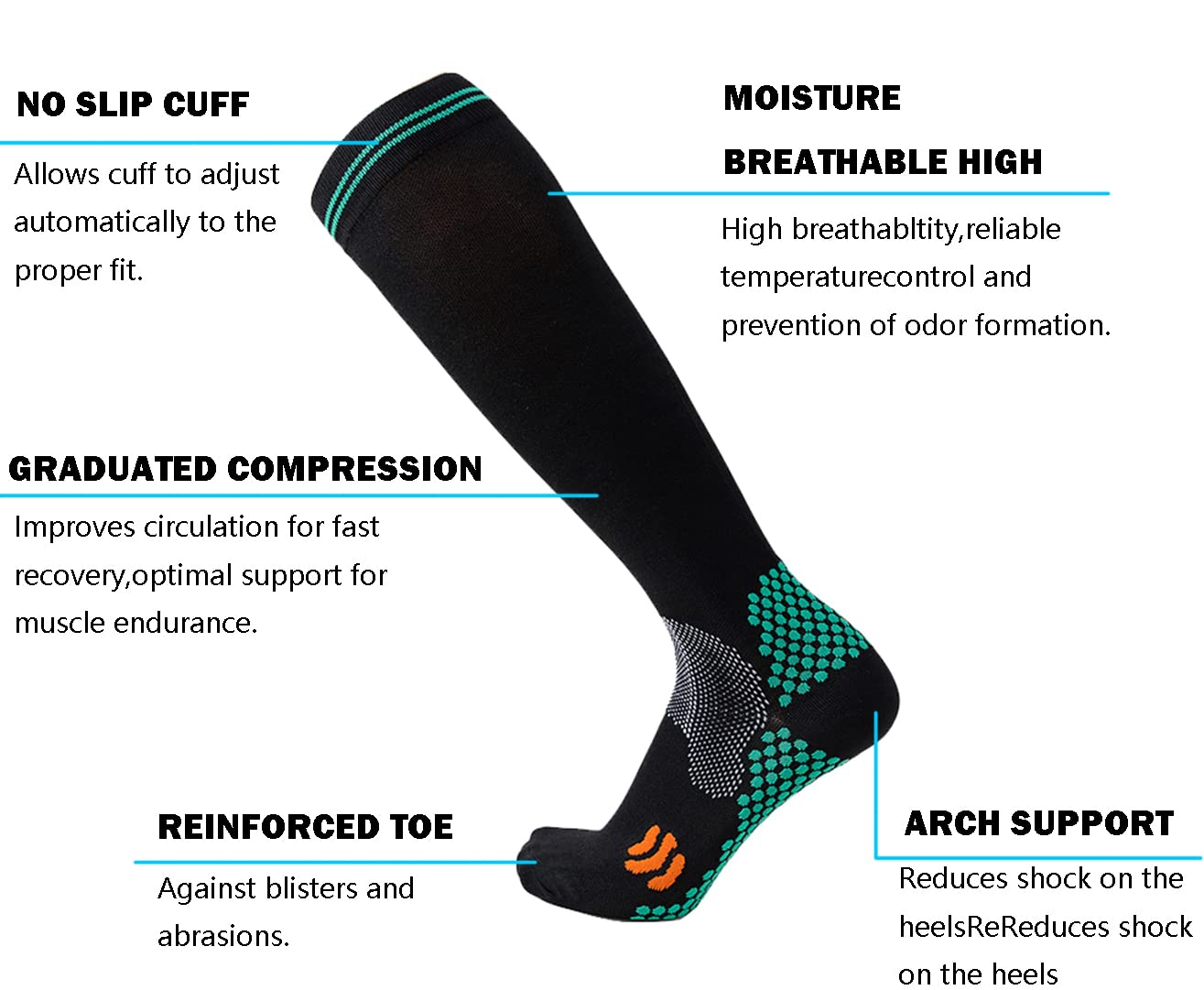 XIMISUN Compression Socks for Men and Women 20-30 mmHg Sport Medical Flight Compression Socks for Circulation Varicose Veins Nurse Edema Travel(2 Pair) - Image 3