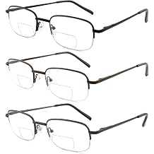Bifocal Reading Glasses for Men,Lightweight Metal Clear Top Bi-focal Readers Half Frame Far/Near Dual-use Eyeglasses