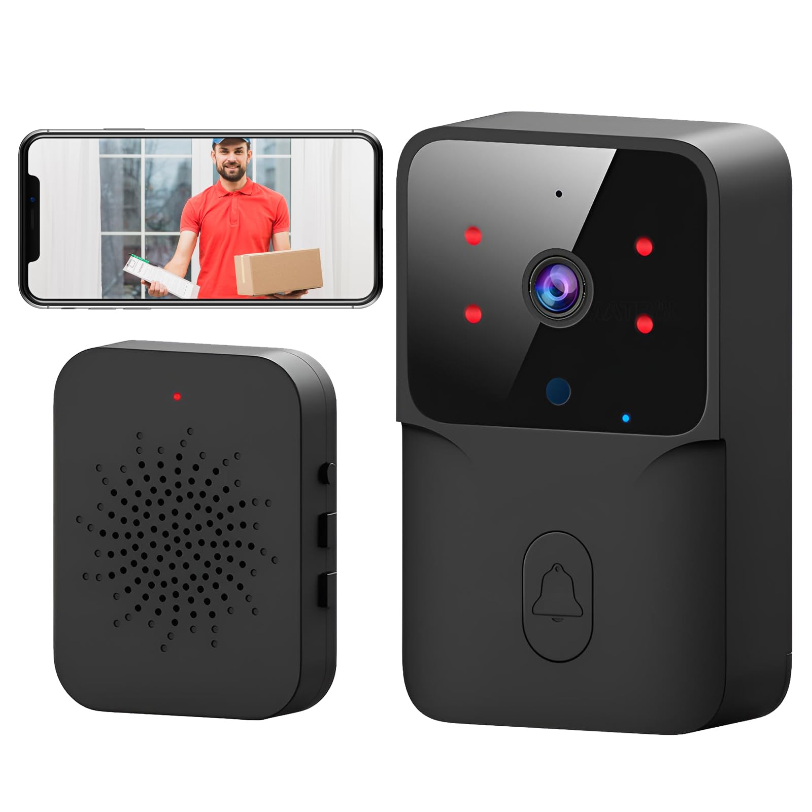 Doorbell Camera Wireless, Smart Video Doorbell for Apartment, Front Door Camera for Indoor APP Remote Monitoring, Doorbell with 19PS Music Ring Chime, Cloud Storage, Night Vision, Two Way Audio