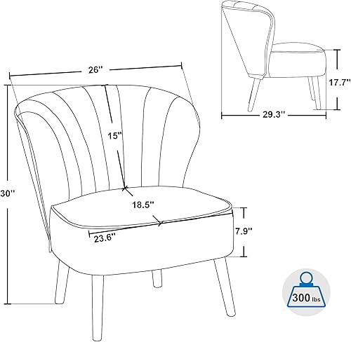 Miniatura 3 de MCombo Silla decorativa de terciopelo, sillas de club copetudas, silla auxiliar tapizada con patas, silla de tocador para sala de estar y dormitorio