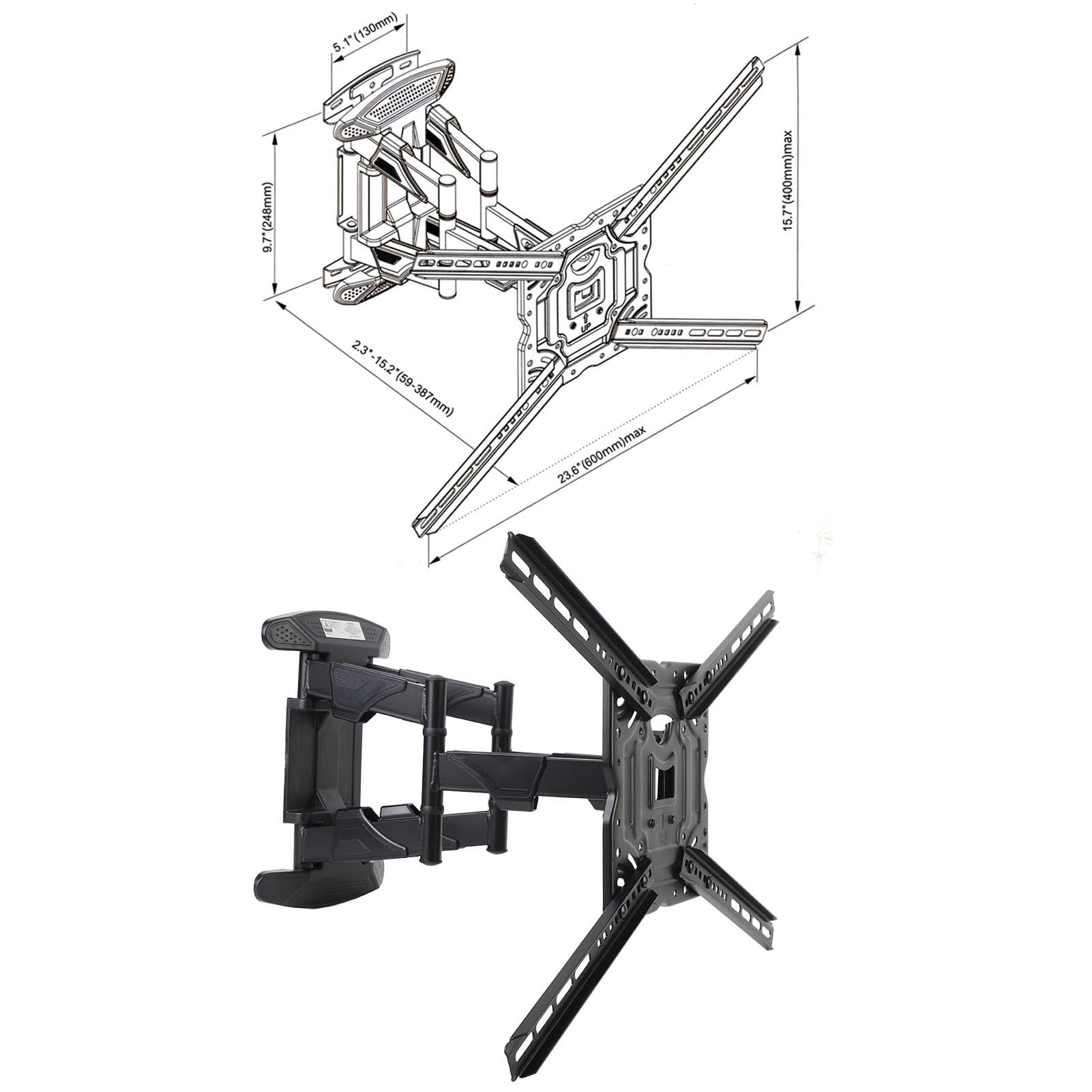 Supporto da Parete per TV Completamente Girevole per TV da 32-75 Pollici, Staffa per Montaggio a Parete Girevole e Inclinabile Fino a 80 Libbre, VESA Massimo 600x400 Mm, Piastra in Acciaio