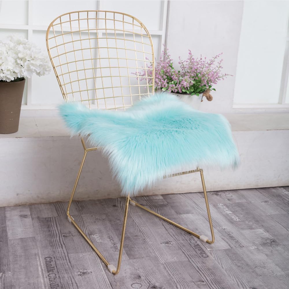 ZuTKekon Faux Fur Sheepskin Square Chair Cover Seat Cushion Pad, Luxurious Wool Area Rugs Fluffy Floor Mat for Living Sofa, Photographing Background
