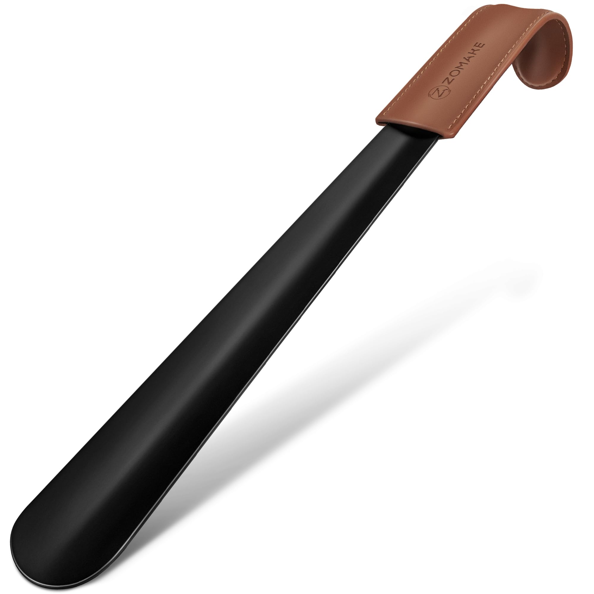 ZOMAKE Schuhlöffel Lang 42 CM – Bequemes Anziehen dank Schuhanzieher Lang Metall aus Edelstahl, Schuhlöffel Metall Ledergriff, Ergonomisch für Senioren & Erwachsene, Ideales Geschenk