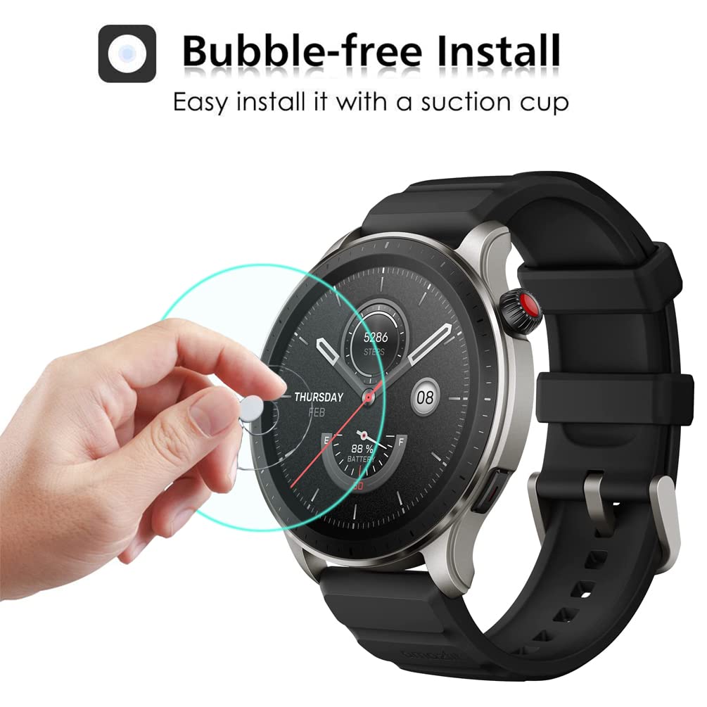 Beukei Pellicola Protettiva per, 3 pezzi pellicola Amazfit GTR 4 vetro [copertura totale curva 3D] [Anti-Graffio] [Senza Bolle][Durezza 9H ] Vetrino Telefono