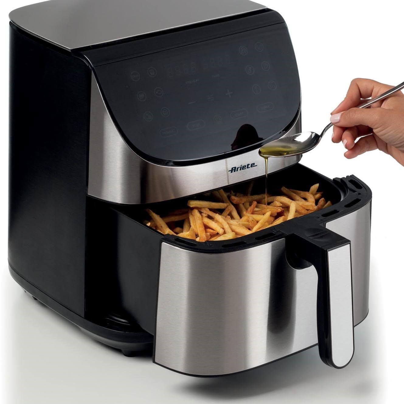 Ariete 4626 Luchtfriteuse, 6 l, 1300 W, capaciteit 6 l, kookcapaciteit 2,5 kg, 8 vooraf ingestelde programma's, temperatuur tot 200 graden, transparante mand voor kookcontrole, zwart