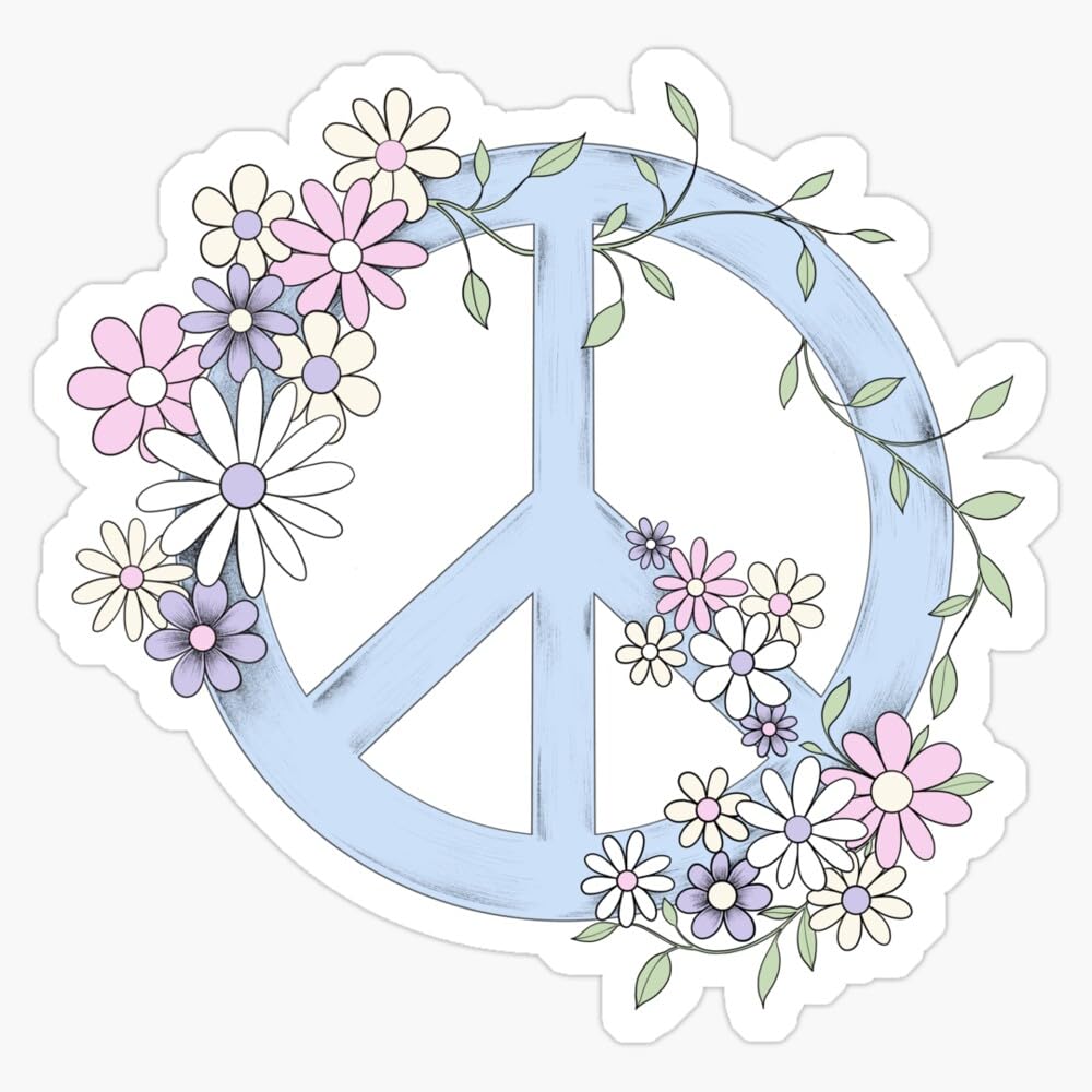 Peace & Flowers Sticker Vinyl Waterproof Sticker Decal Car Laptop Wall Window Bumper Sticker 5"