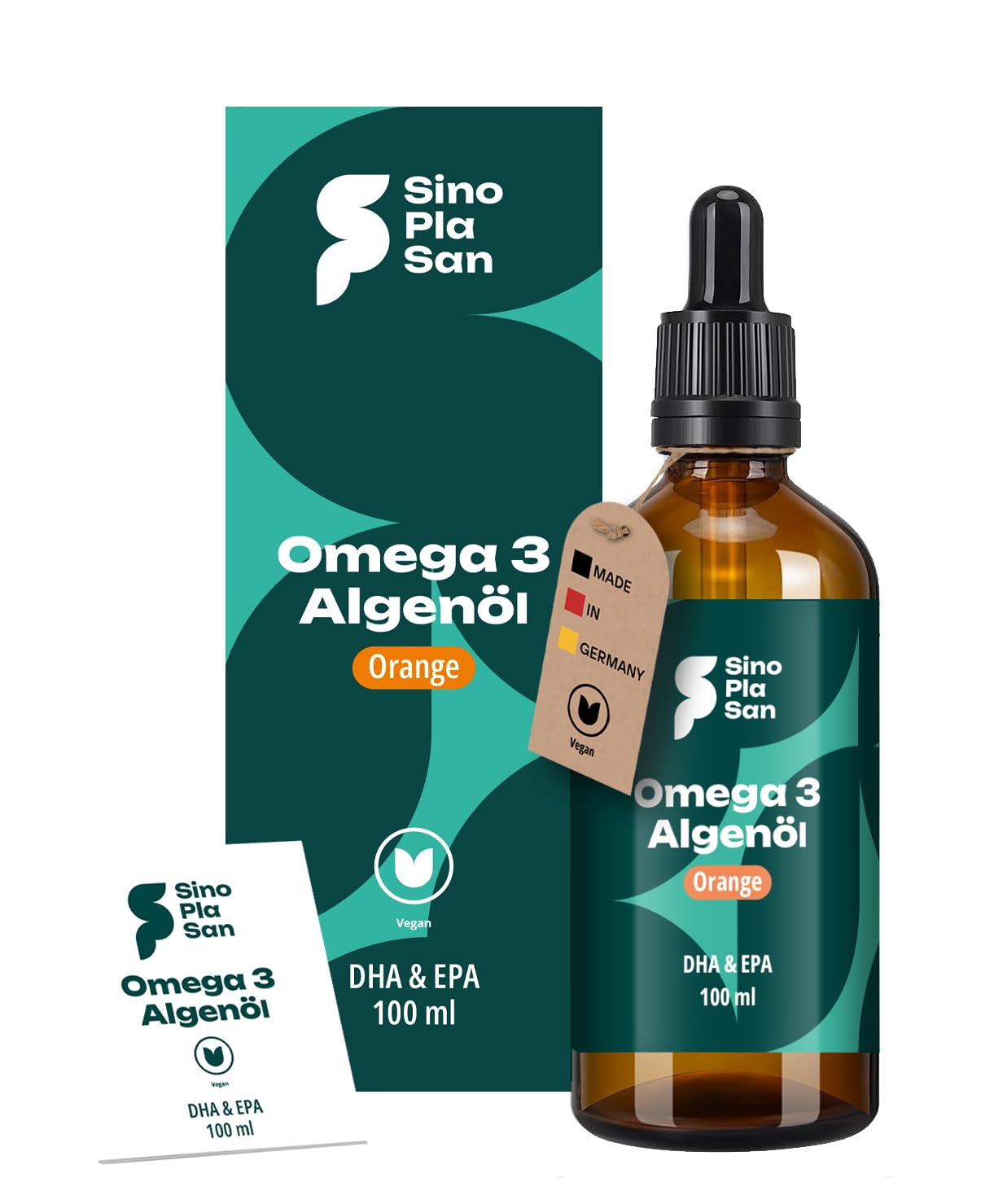 Premium Omega 3 Algenöl | hoch dosiert | Natürliches DHA & EPA für Herz, Gehirn & Sehkraft | vegan | 100ml | 40 Tage Vorrat | Orangengeschmack