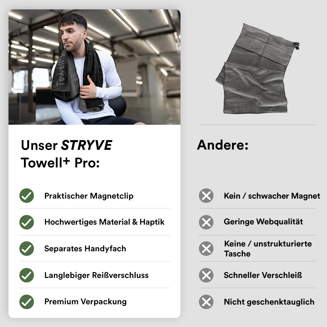 Stryve towell pro serviette de sport avec aimant, sac et protection
