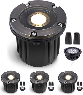 Gardenreet Brass Low Voltage Outdoor Well Lights,12V LED Outdoor Landscape Lighting Well Lights with 5W MR16 LED Bulb 2700K Warm White(Open Top) 4 Pack