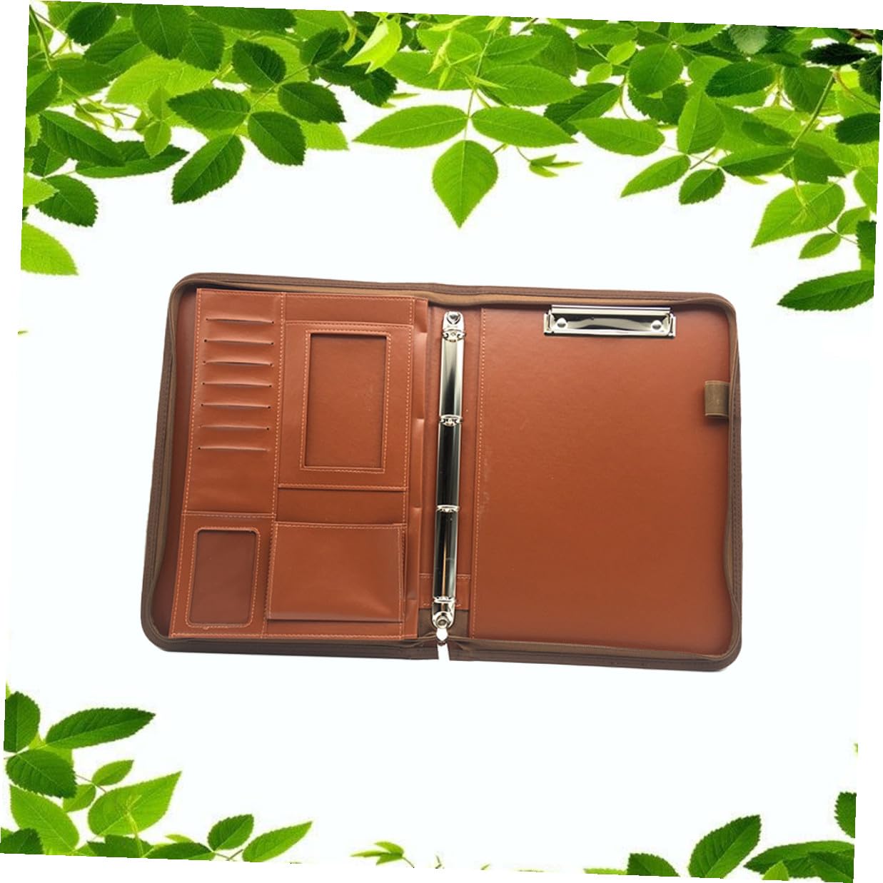 LALAFINA Portefeuille Multifonctionnel A4 Poche Extérieure en Cuir Pu Marron avec Calculatrice, Organiseur de Documents et Protège Téléphone pour Bureau Professionnel