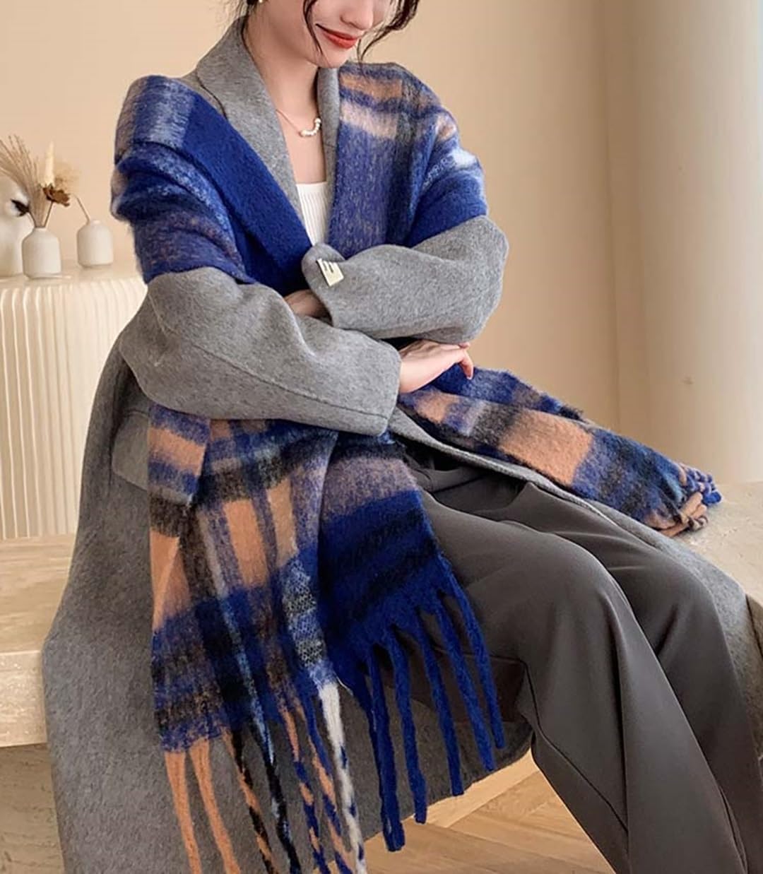 Wander Agio Winter Women Warm Scarf Long Shawl Large Scarves Cold Weather Thicker Blanket Wrap Colour Plaid Stripe