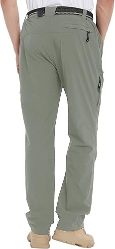 Miniatura 8 de TBMPOY - Pantalones de senderismo ligeros para hombre con cinturón, 5 bolsillos con cremallera, impermeables, de secado rápido, para viajes, pesca,