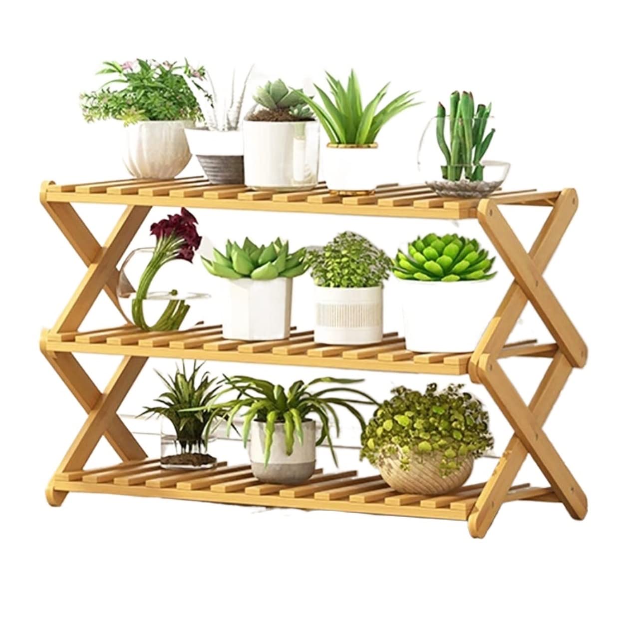 MHbdfsxz Plant Shelf For Multiple Plants Bamboo Wood Plant Shelf Folding Flower Display Stand Indoor Home Patio Garden Flower Stand For Patio(38*31*70cm)