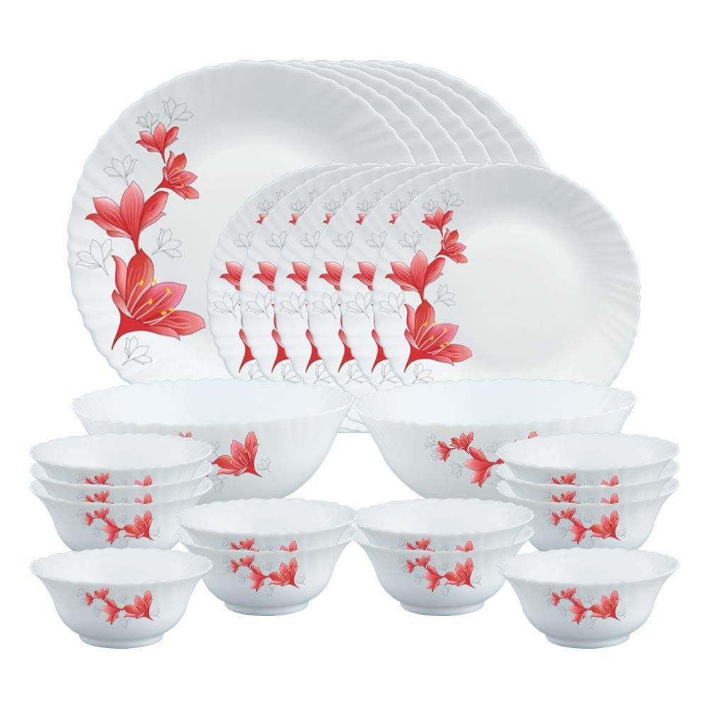 Larah by Borosil Ruby Opalware Dinner Set 28 Pcs