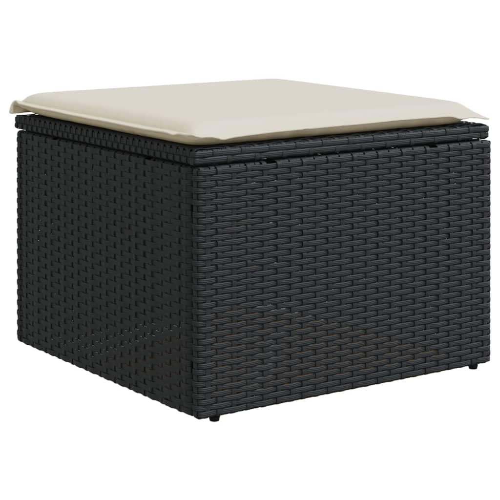 vidaXL Taburete de Jardín con Cojín, Reposapiés con Funda Extraíble, Asiento de Exterior, Taburete para Patio Terraza, Ratán Sintético Negro