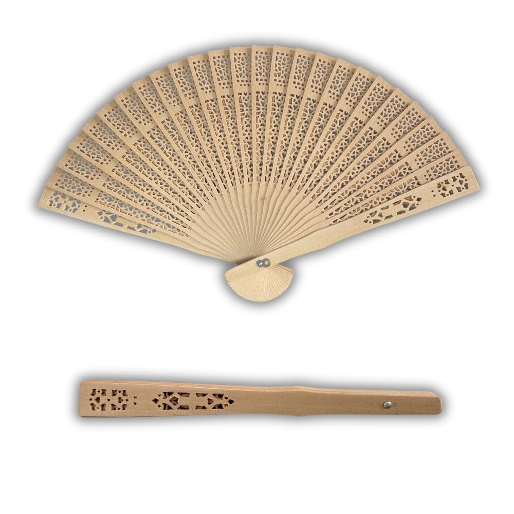 VENTAGLI VENTAGLIO IN LEGNO INTAGLIATO PER MATRIMONIO KIT WEDDING SPOSA (20CM, 60)