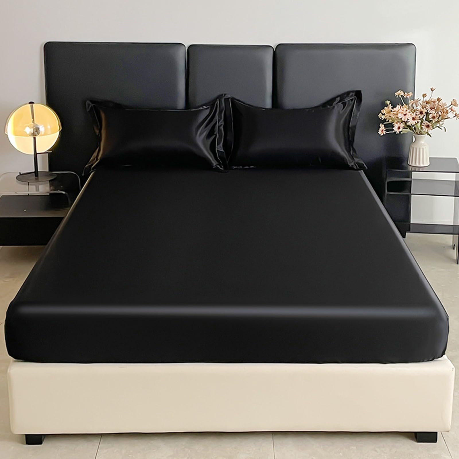 Drap-housse 180x200 noir uni frais et respirant idéal pour l'été