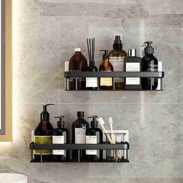 Oslen (Pack of 1 Self-Adhesive Multipurpose Wall Mounted Bathroom Shelf and Rack for Bathroom and Kitchen Plastic Bathroom Shelf for Wall, Bathroom Organiser Without Drill, Black 2