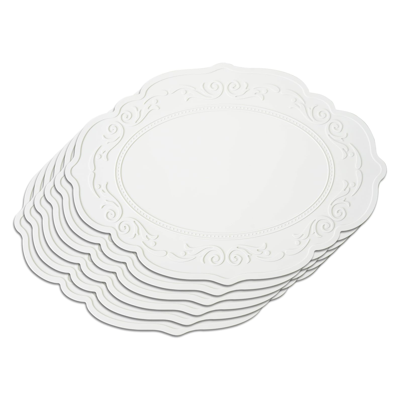 Privalace Durable Table Placemats Set of 4,Waterproof Non-Slip Heat Resistant Table Mats,Silicone Place Mats for Dining Party Outdoor(White)