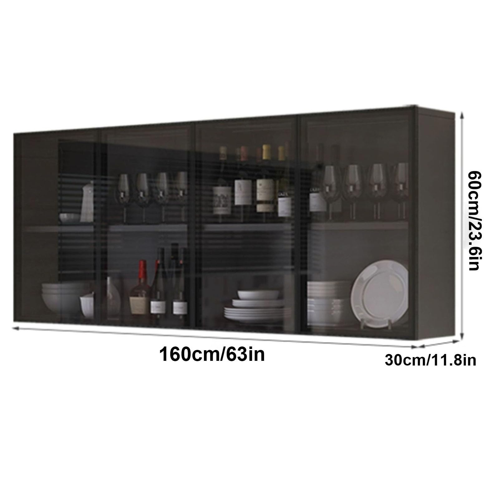 Armario de almacenamiento con puerta de cristal montado en la pared, elegante diseño de madera maciza para espacios organizados de cocina, baño y balcón