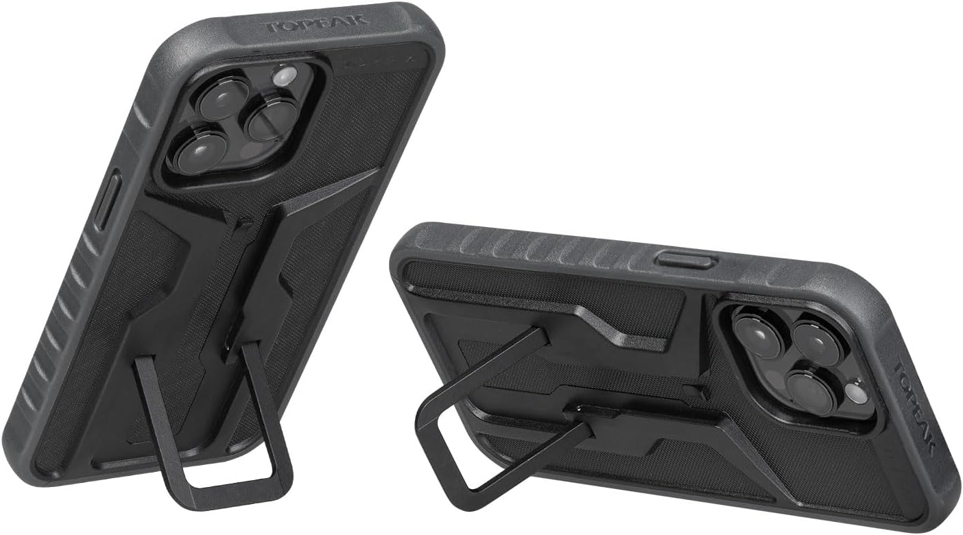 Topeak RideCase (Case Only) for iPhone 14 Pro Max – Dual-Density Shockproof Exoskeleton, Integrated Flipstand, Portrait/Landscape Viewing, Lightning Charging Compatible, 55g Lightweight Design Black